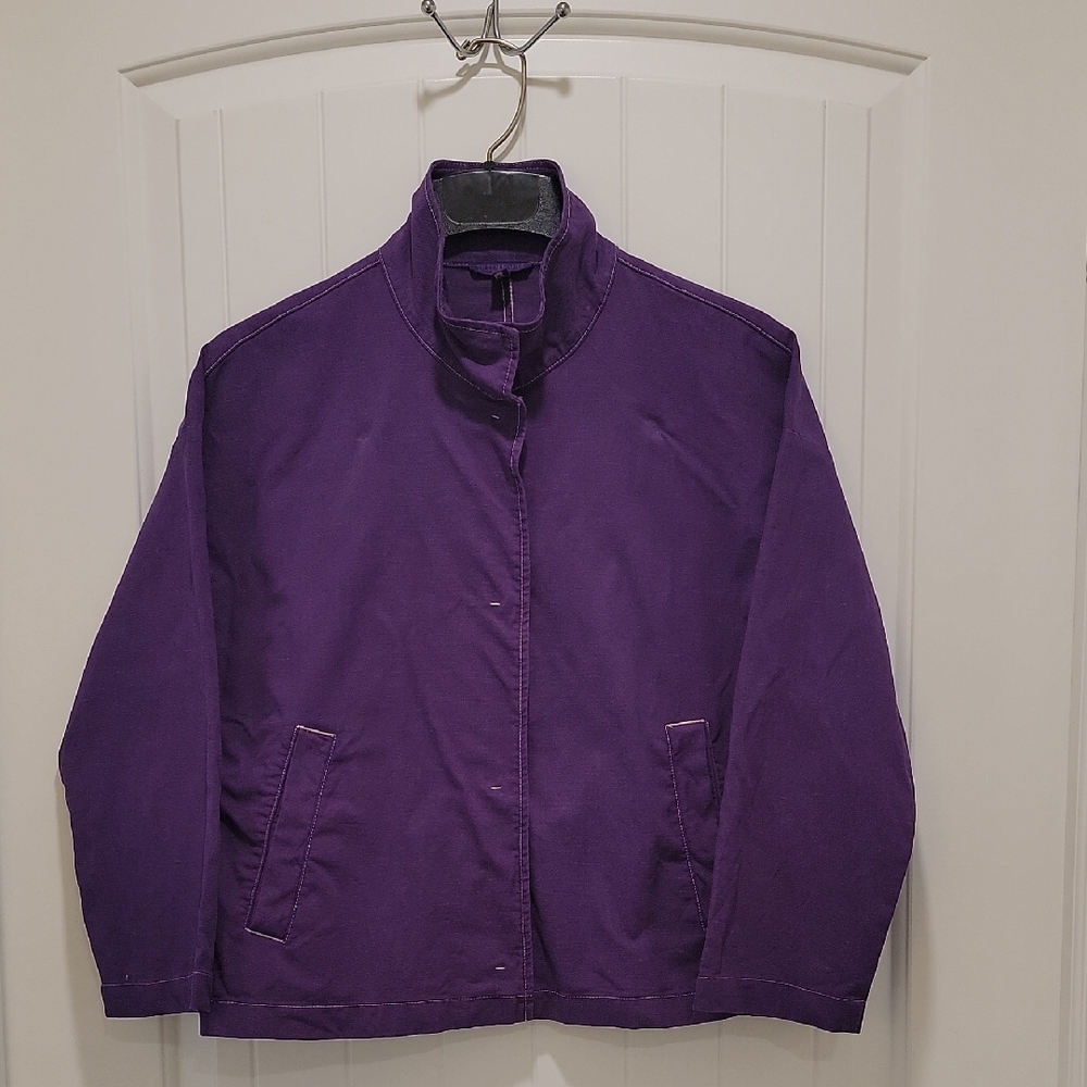 Eileen Fisher Purple Organic Cotton Hemp Boho Jacket Size Medium